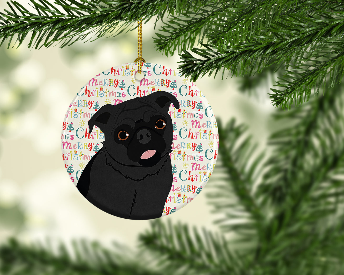 Pug Black #1 Christmas Ceramic Ornament