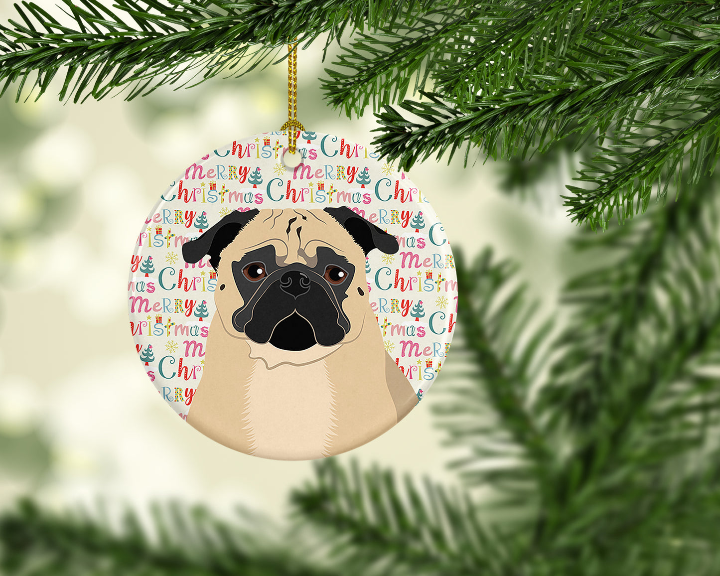 Pug Fawn #1 Christmas Ceramic Ornament