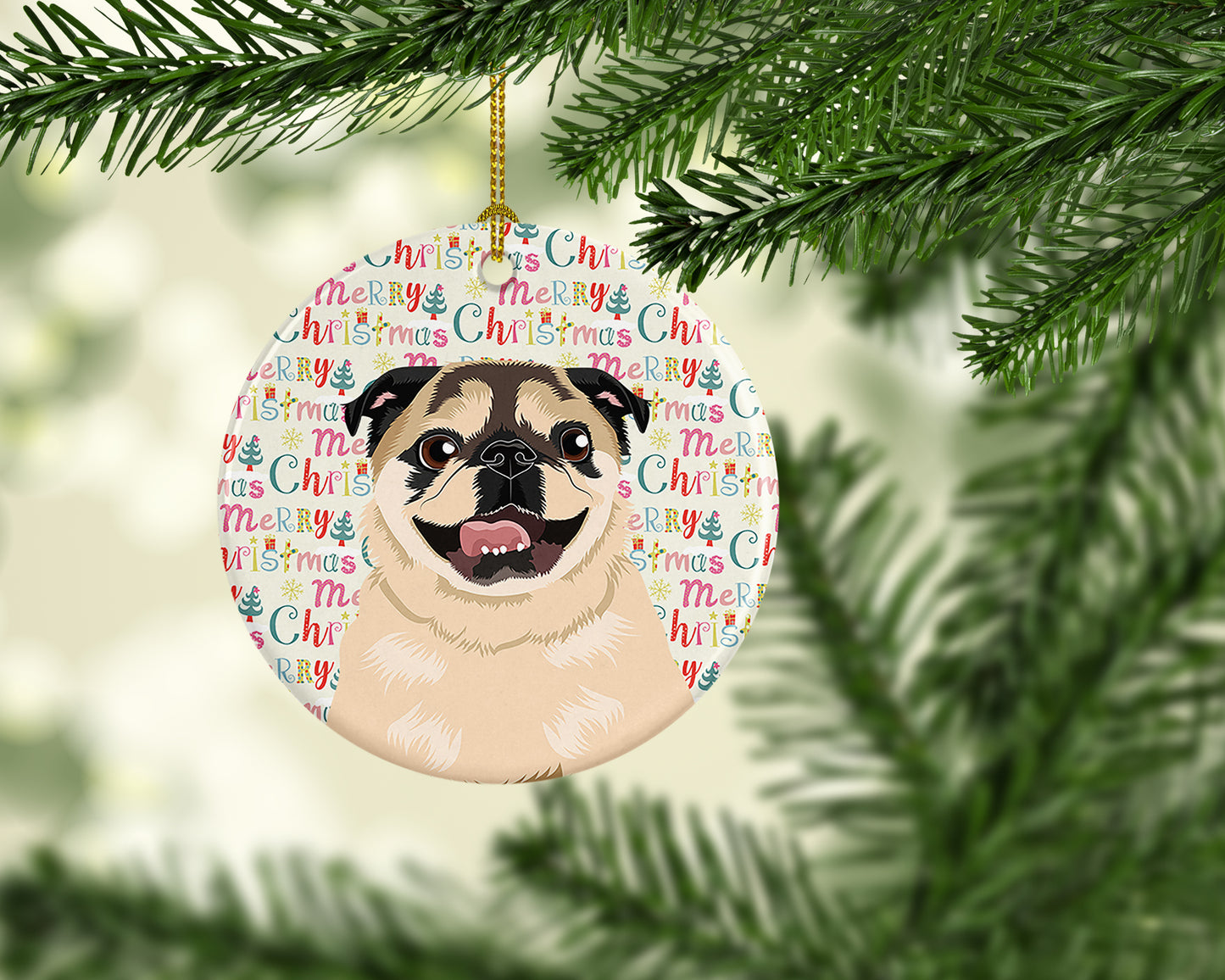 Pug Fawn #5 Christmas Ceramic Ornament