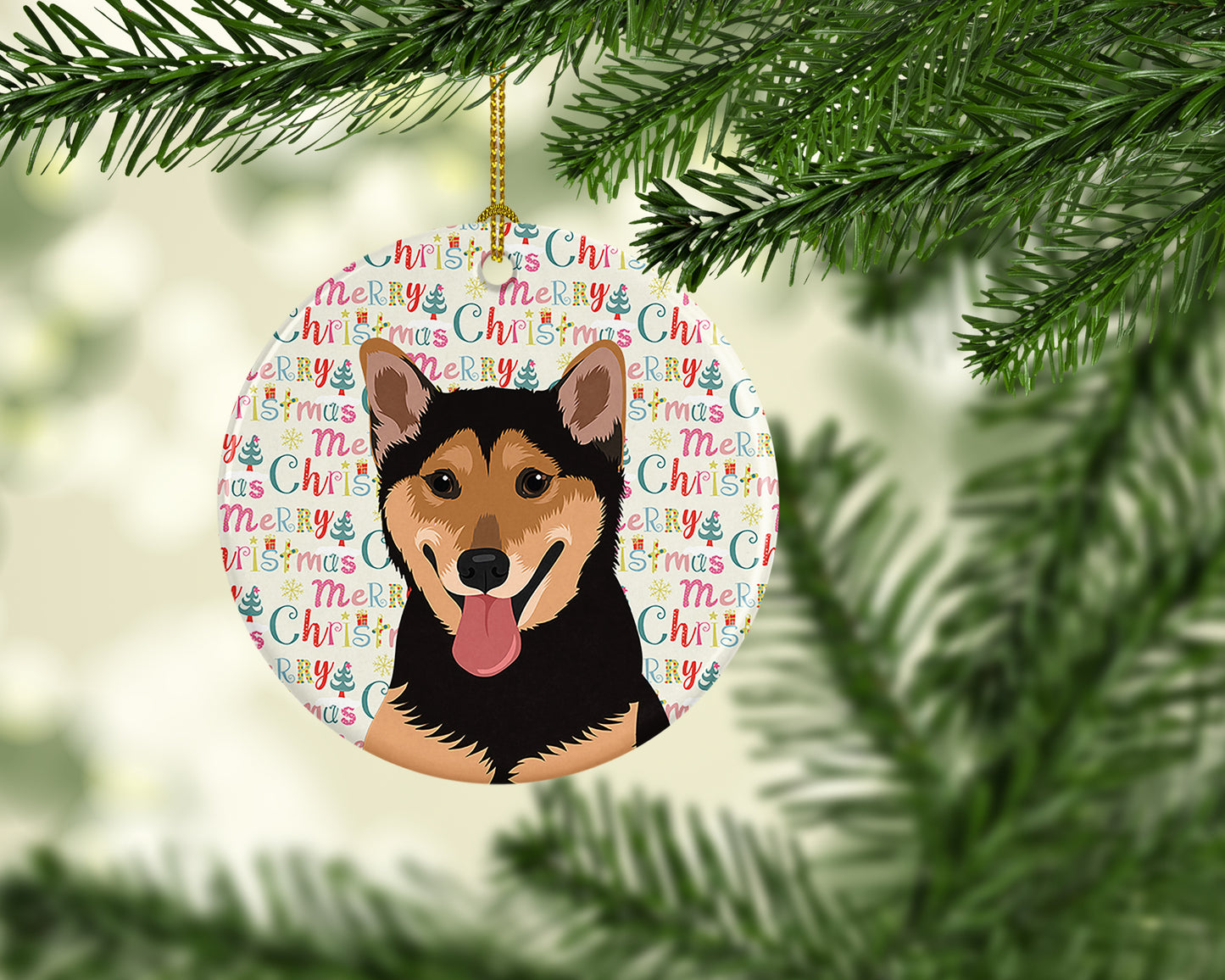 Shiba Inu Black and Tan Christmas Ceramic Ornament