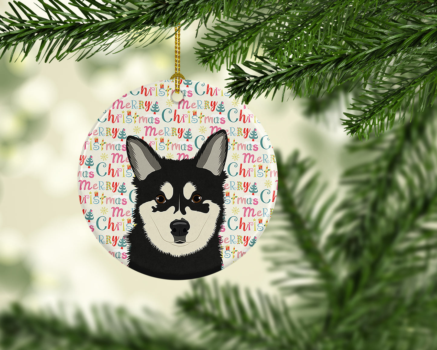 Shiba Inu Husky Mix Christmas Ceramic Ornament