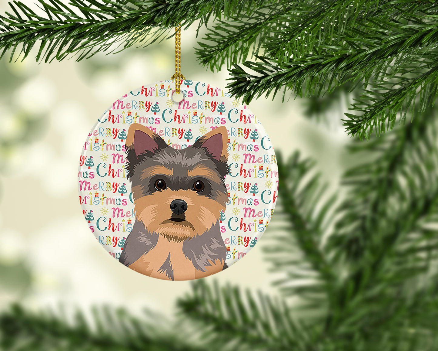 Yorkie Chocolate Puppy Christmas Ceramic Ornament