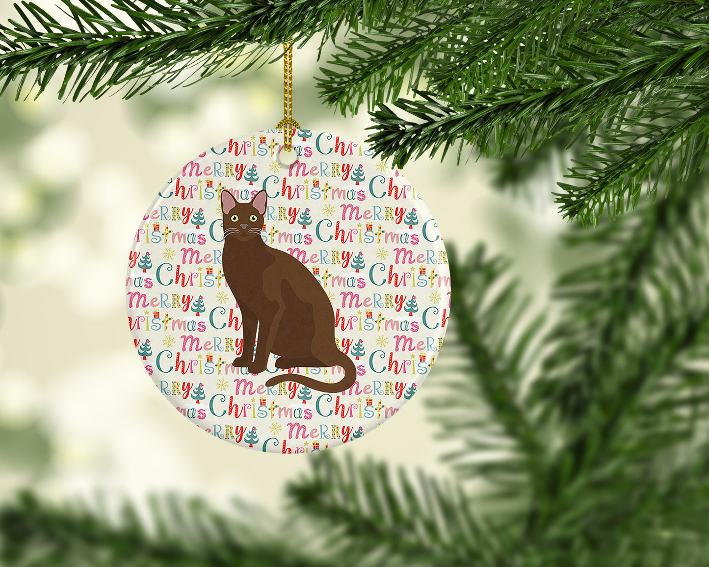Havana Brown Cat Christmas Ceramic Ornament
