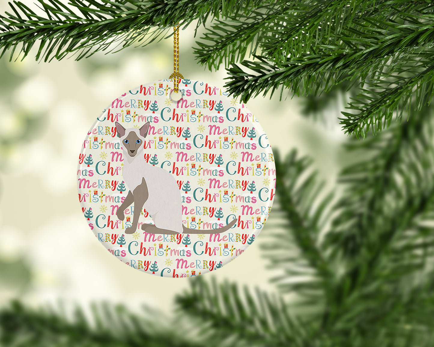 Siamese Modern Cat Christmas Ceramic Ornament