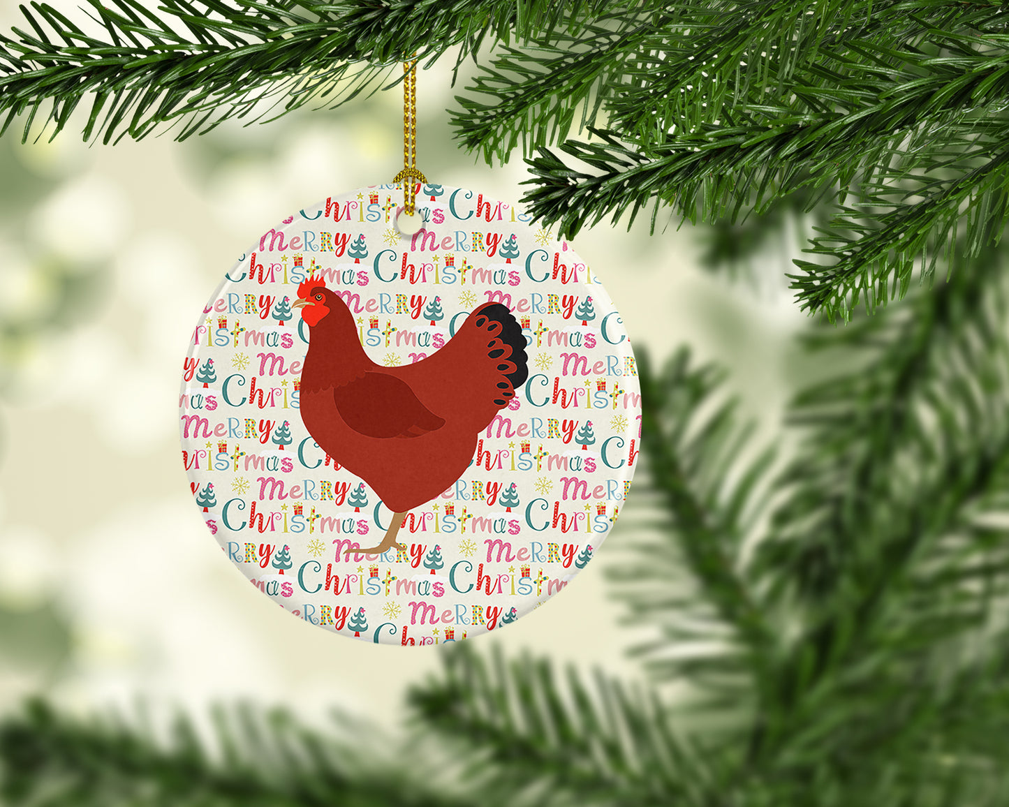 New Hampshire Red Chicken Christmas Ceramic Ornament