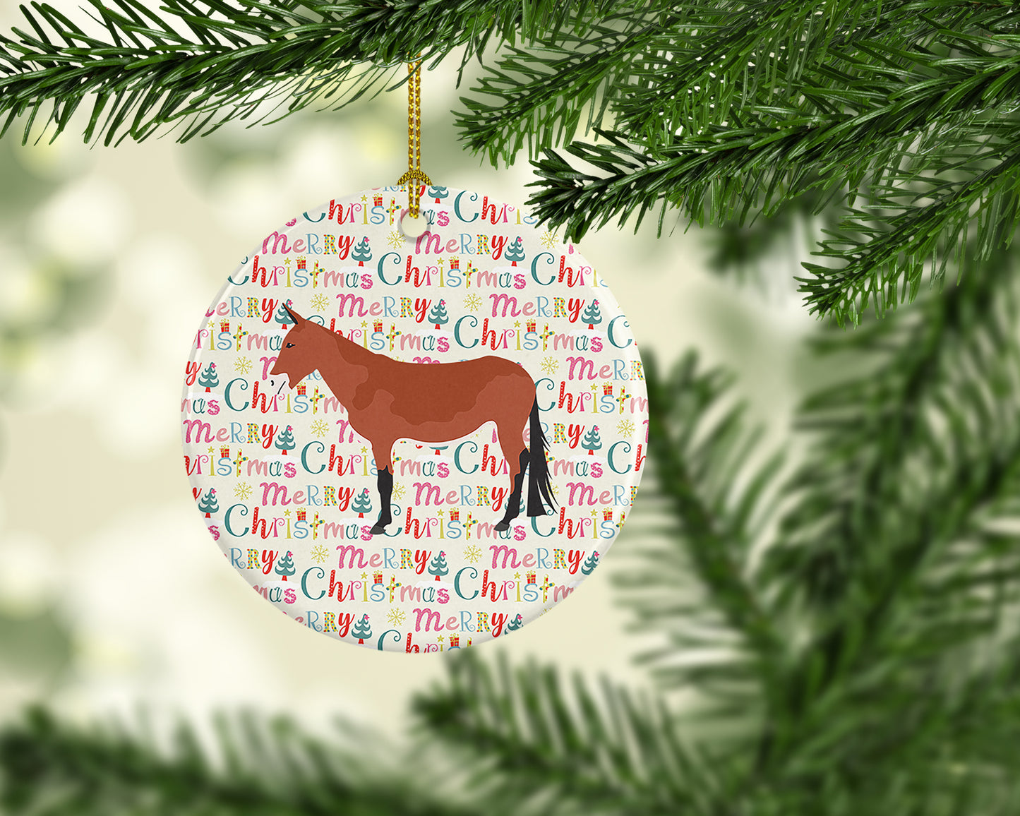 Mule Christmas Ceramic Ornament