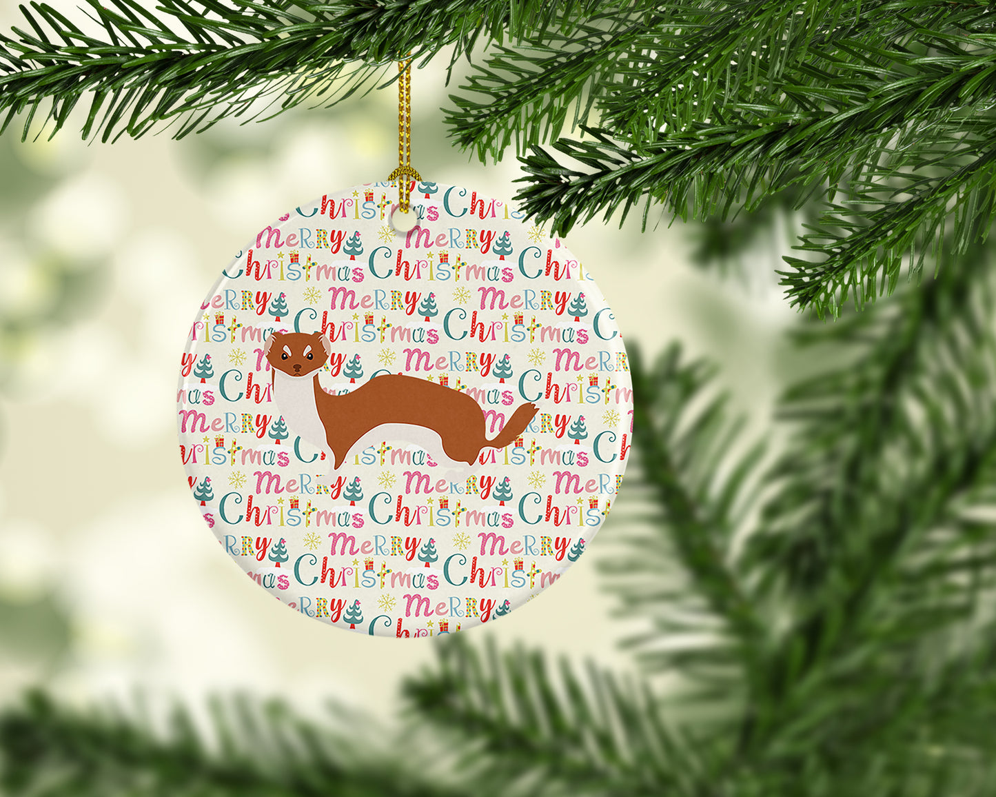 Weasel Christmas Ceramic Ornament