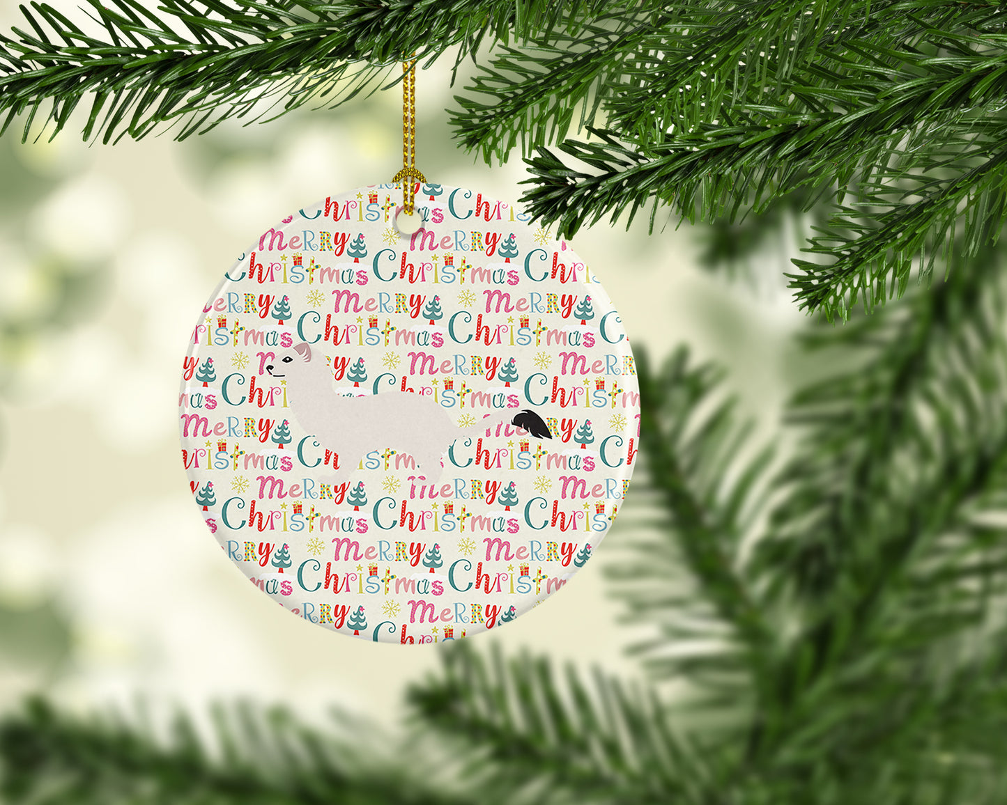 Stoat Short-tailed Weasel Christmas Ceramic Ornament