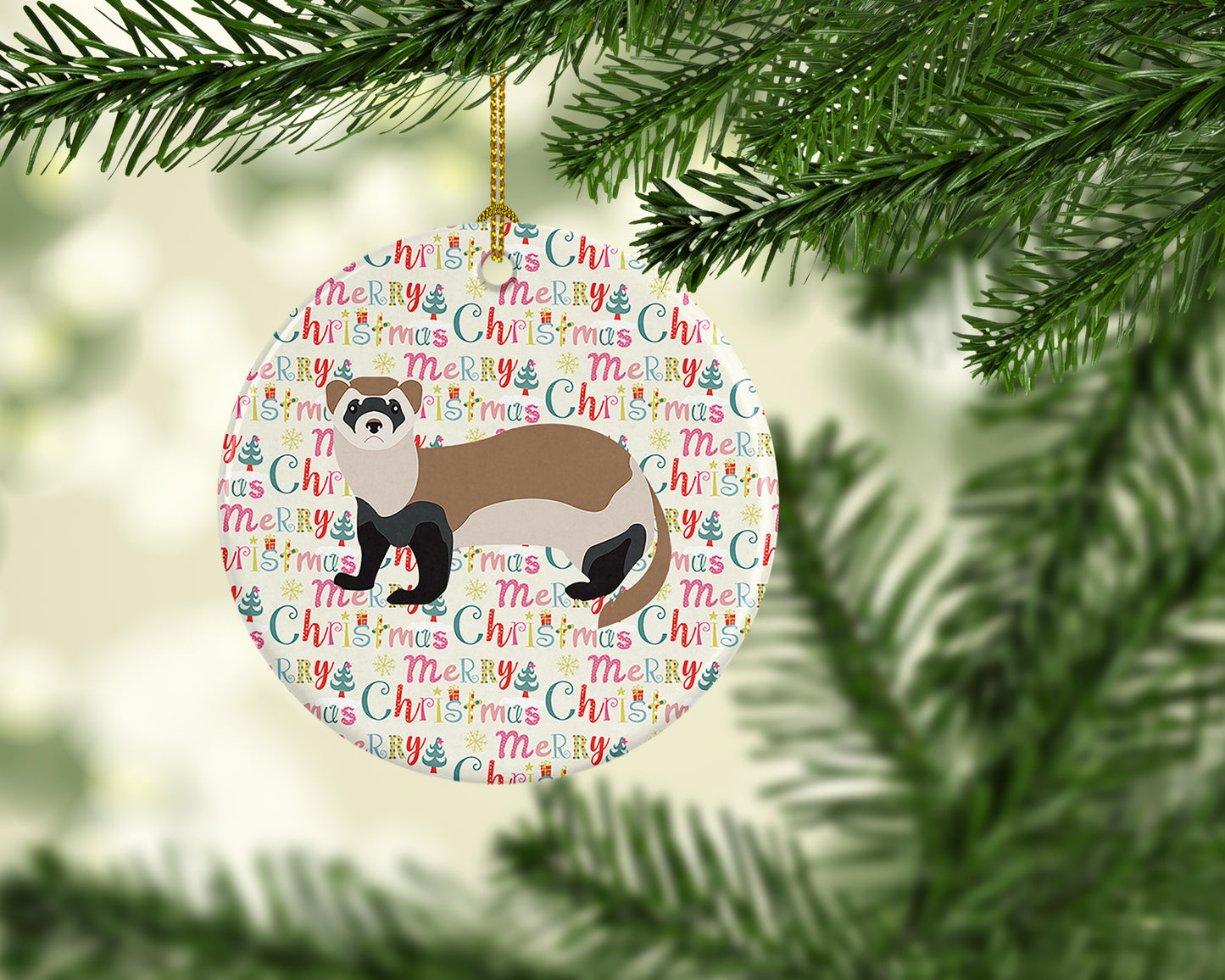Ferret Christmas Ceramic Ornament