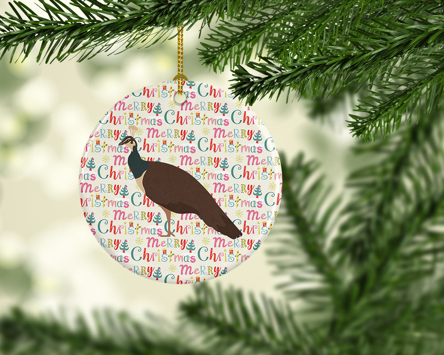 Indian Peahen Peafowl Christmas Ceramic Ornament