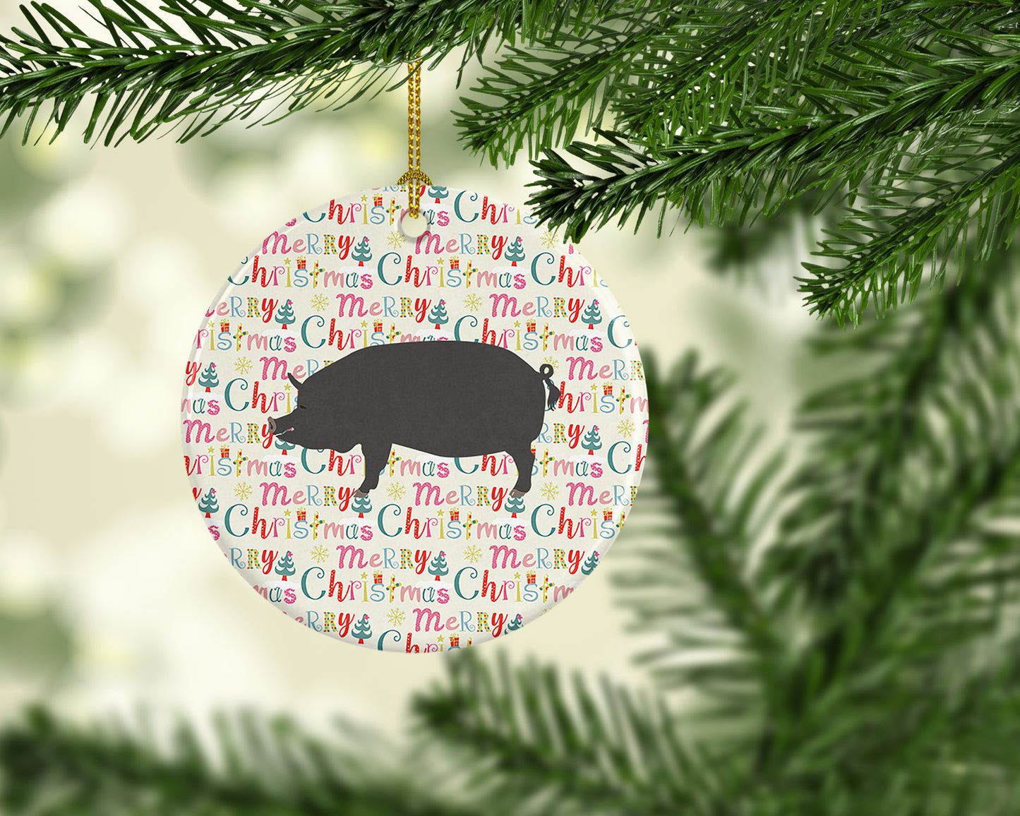 Berkshire Pig Christmas Ceramic Ornament