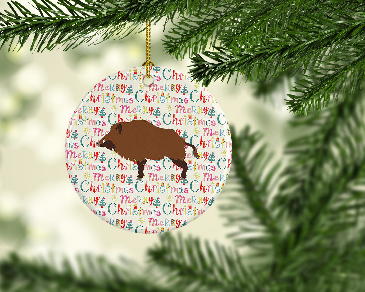 Wild Boar Pig Christmas Ceramic Ornament