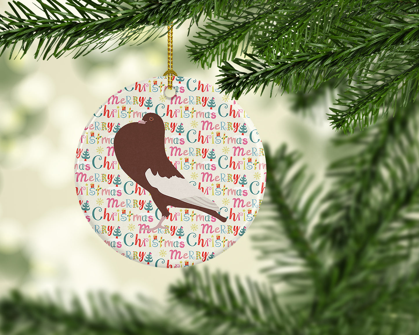 English Pouter Pigeon Christmas Ceramic Ornament
