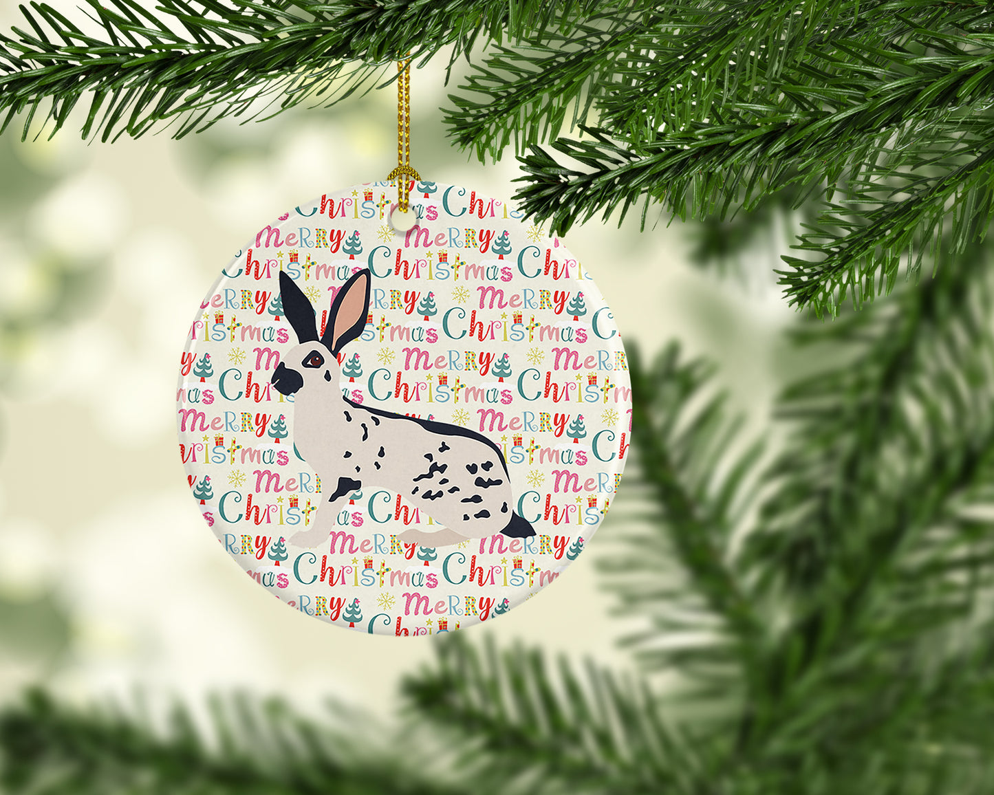 English Spot Rabbit Christmas Ceramic Ornament