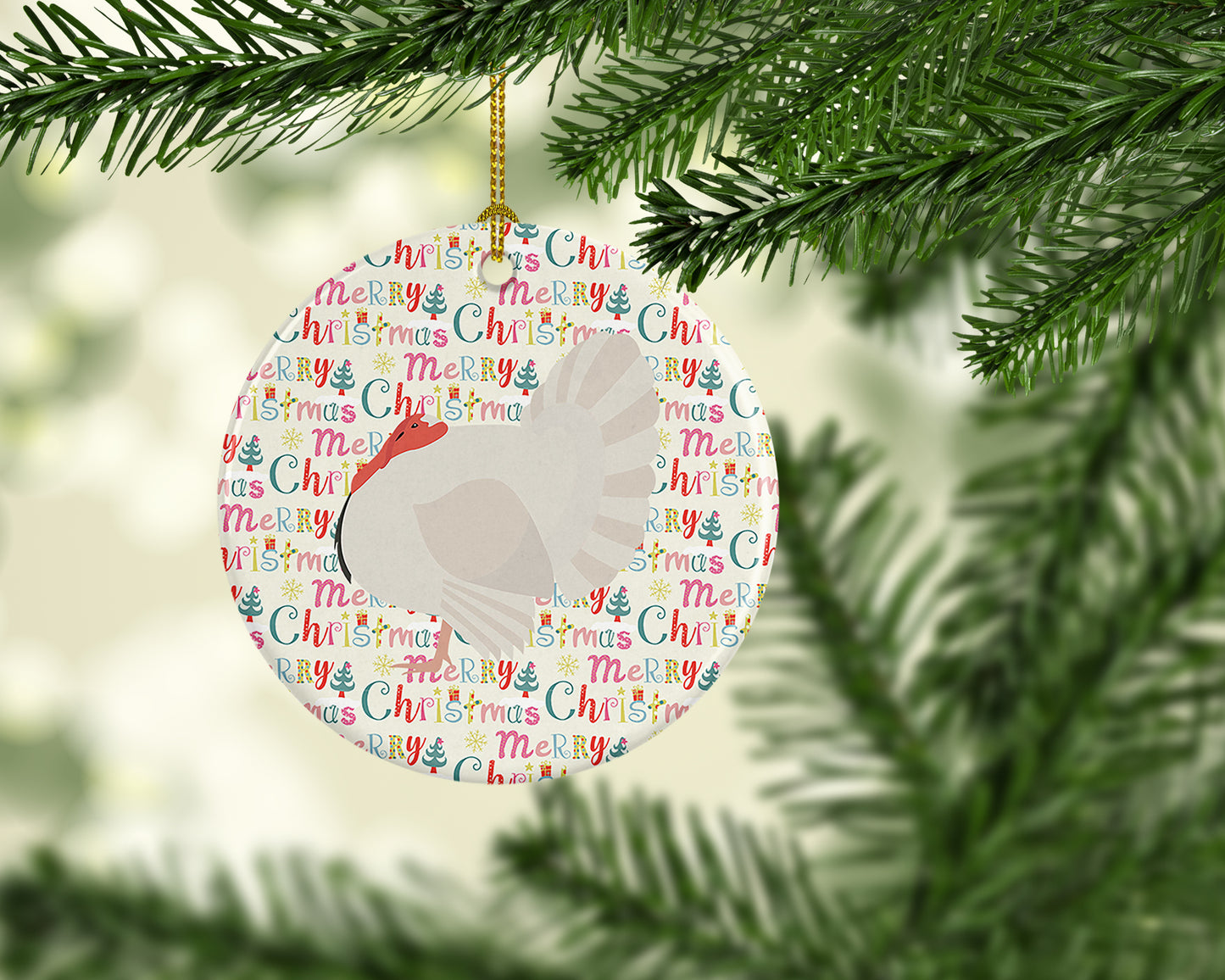 White Holland Turkey Christmas Ceramic Ornament