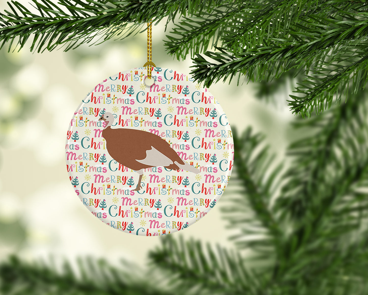 Jersey Buff Turkey Hen Christmas Ceramic Ornament