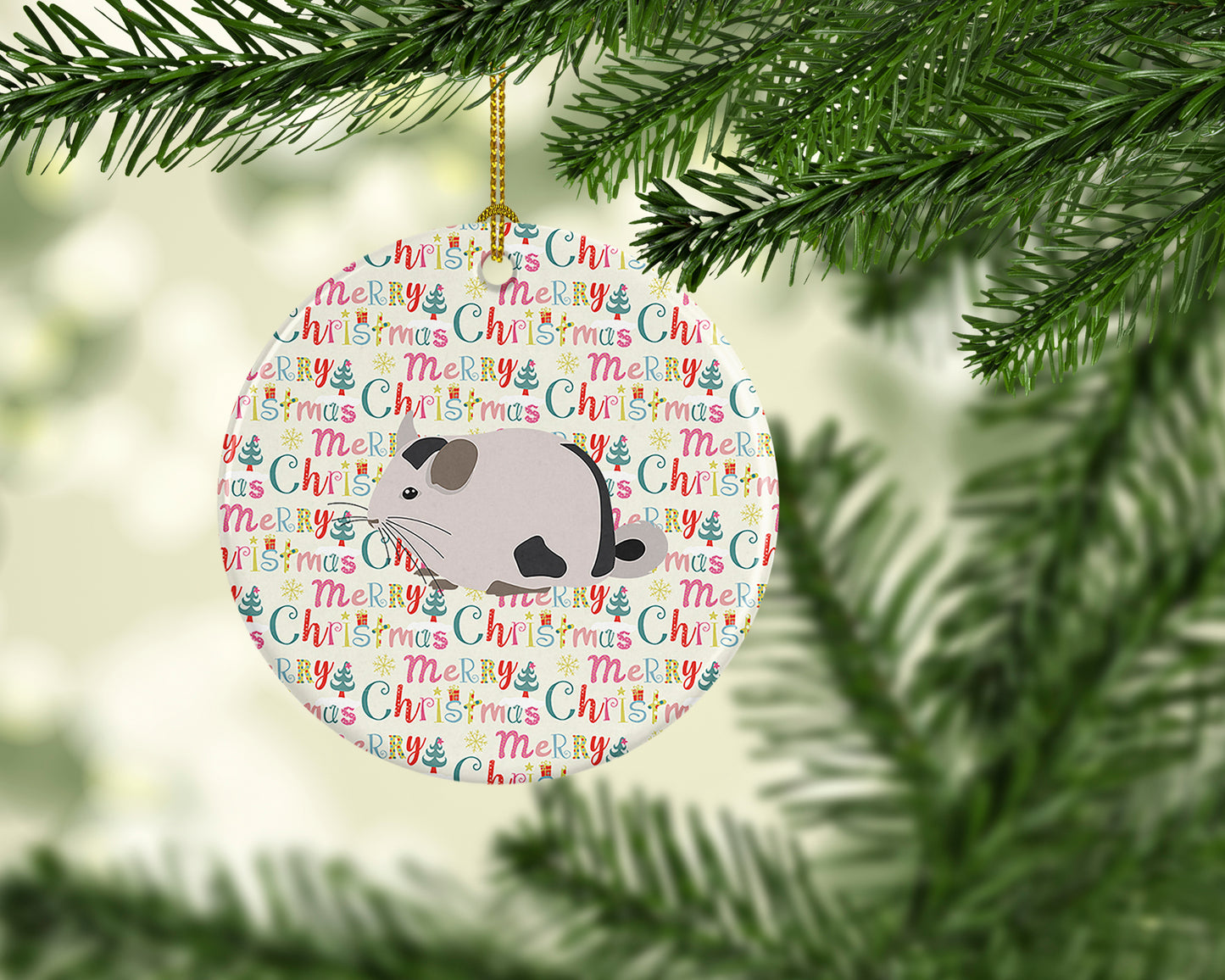 Mosaic Chinchilla Christmas Ceramic Ornament
