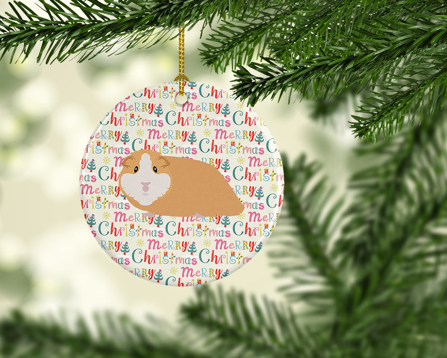 American Guinea Pig Christmas Ceramic Ornament