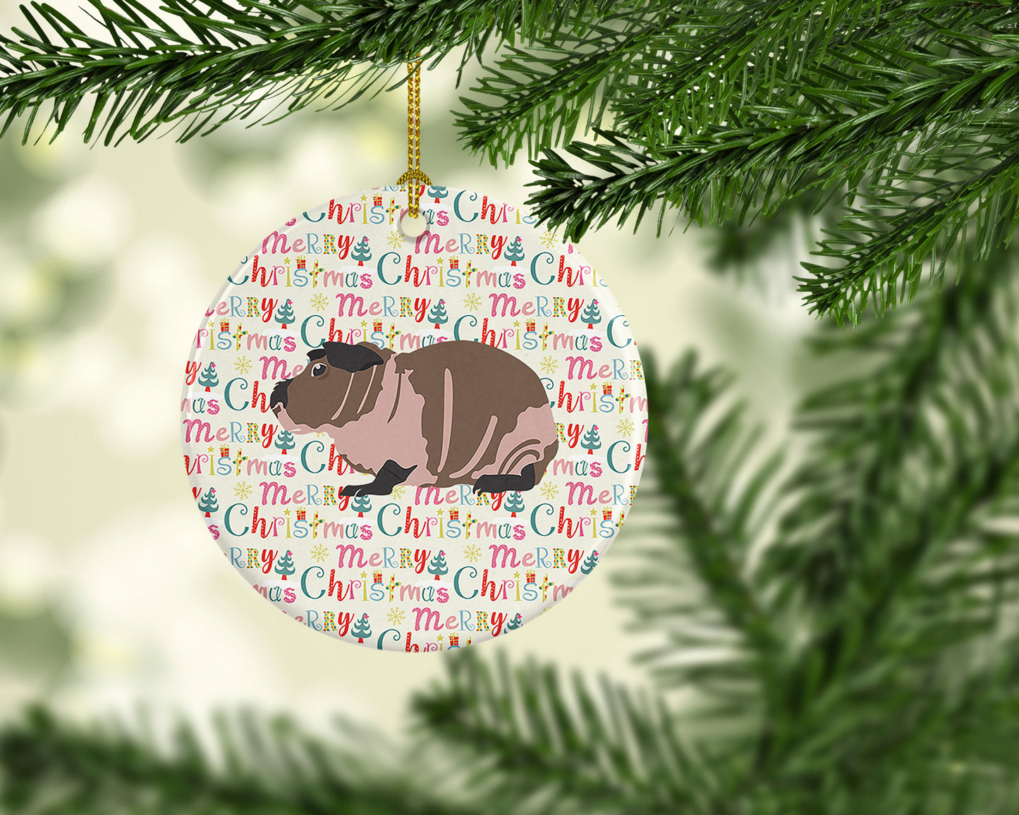 Skinny Guinea Pig Christmas Ceramic Ornament