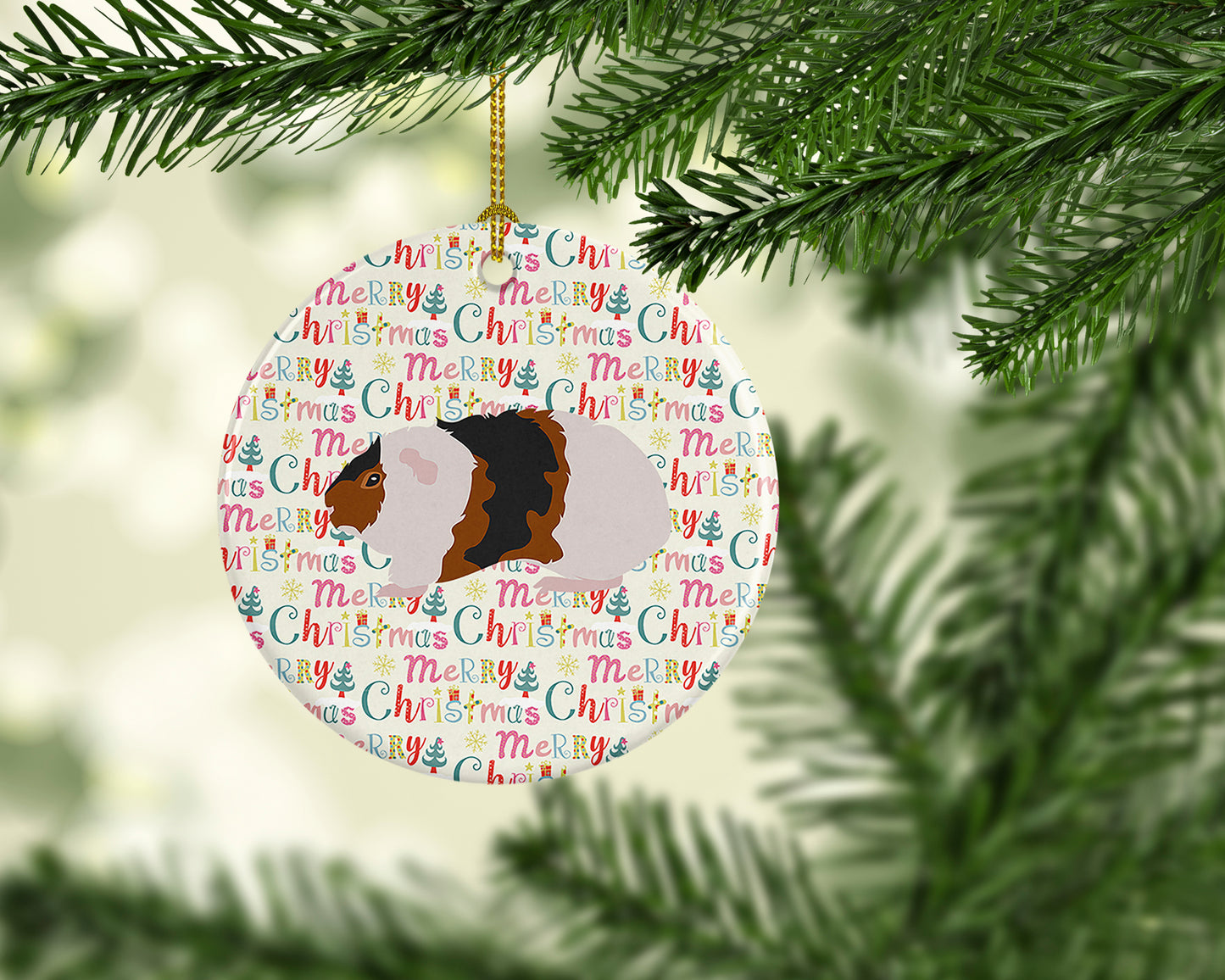 Teddy Guinea Pig Christmas Ceramic Ornament