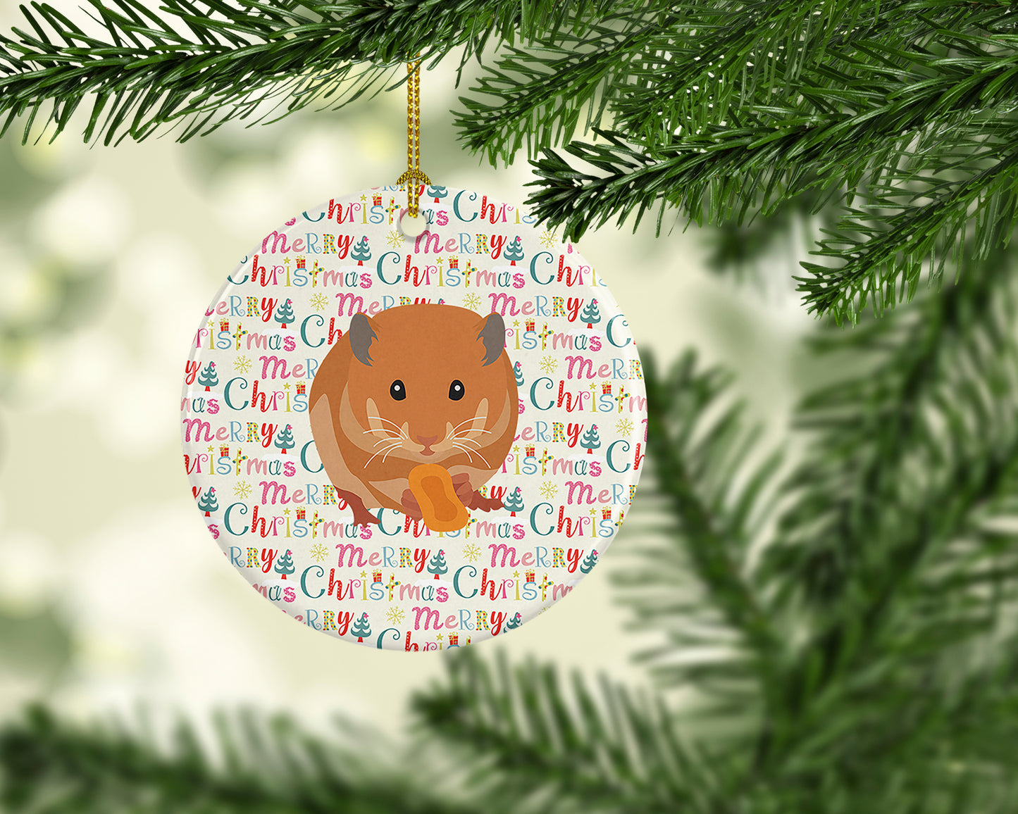 Teddy Bear Hamster Christmas Ceramic Ornament