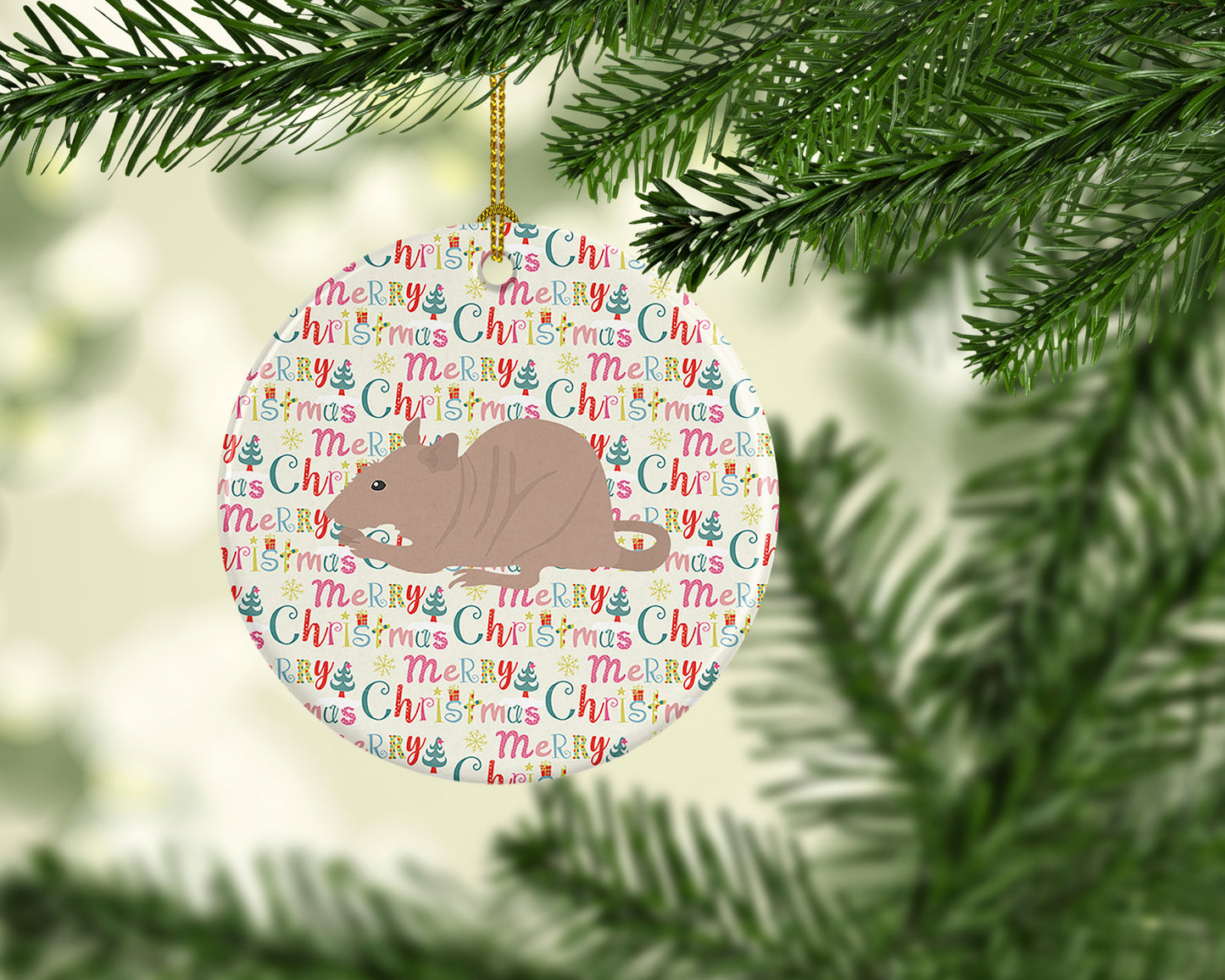 Fuzz Rat Christmas Ceramic Ornament