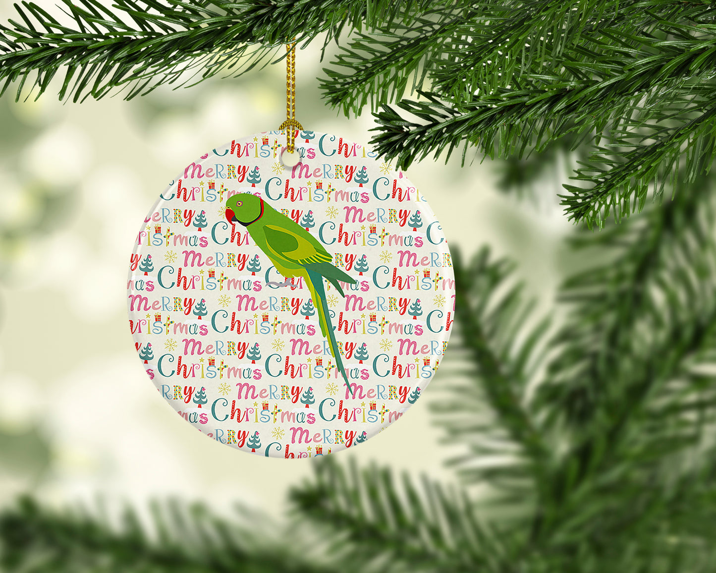 Ring-Necked Parakeet Christmas Ceramic Ornament