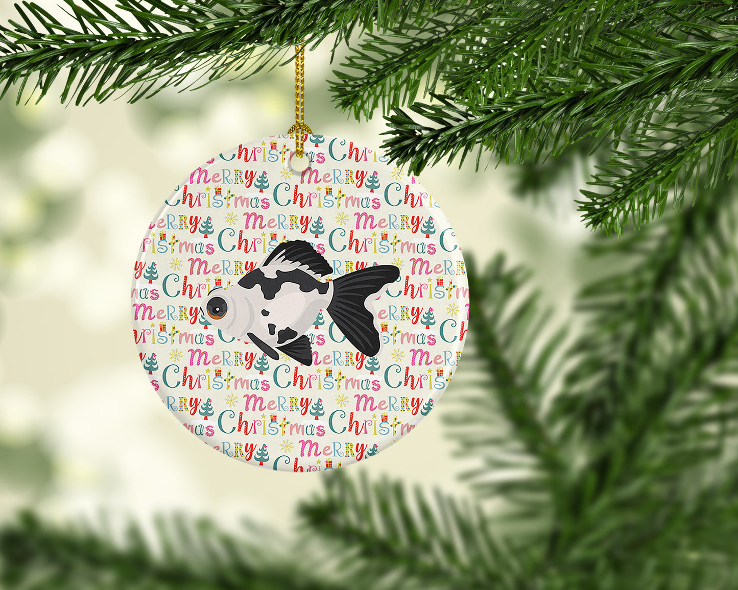 Telescope Eye Goldfish Christmas Ceramic Ornament