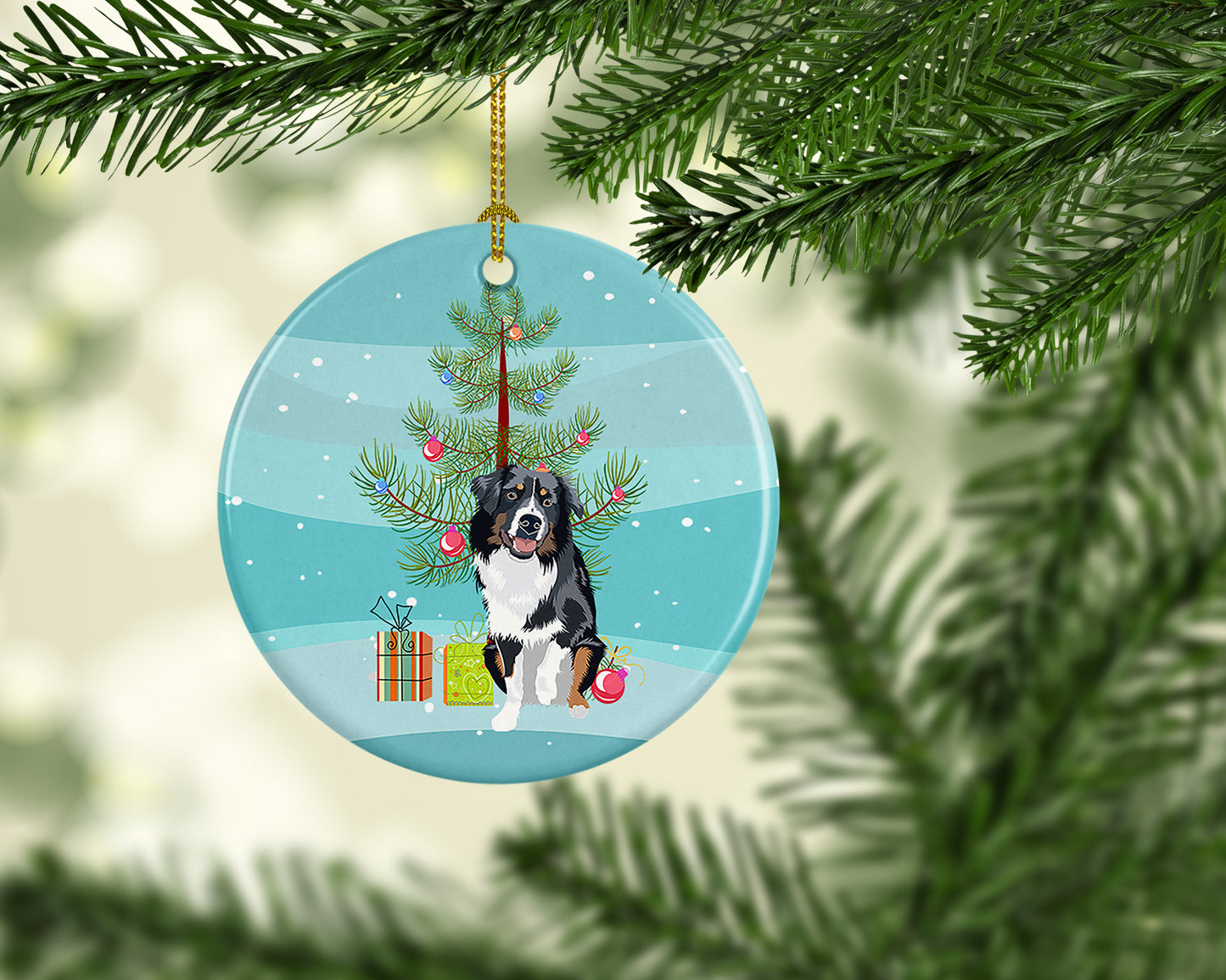 Australian Shepherd Black Tricolor #1 Christmas Ceramic Ornament