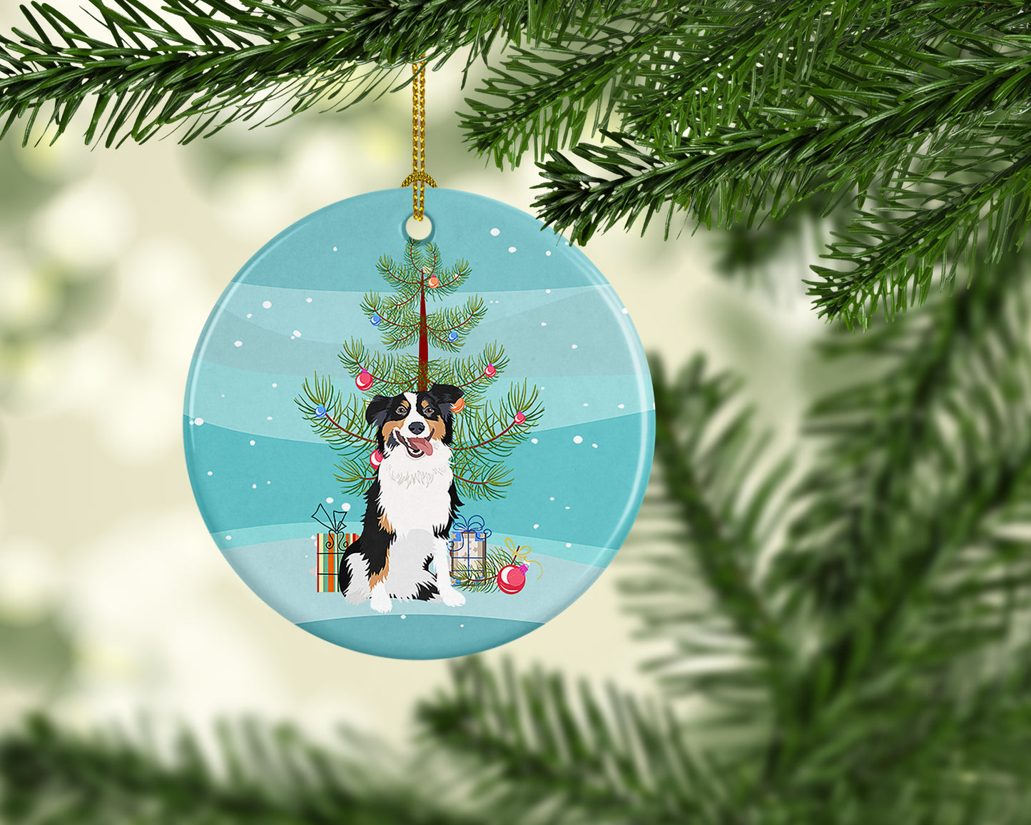 Australian Shepherd Black Tricolor #2 Christmas Ceramic Ornament