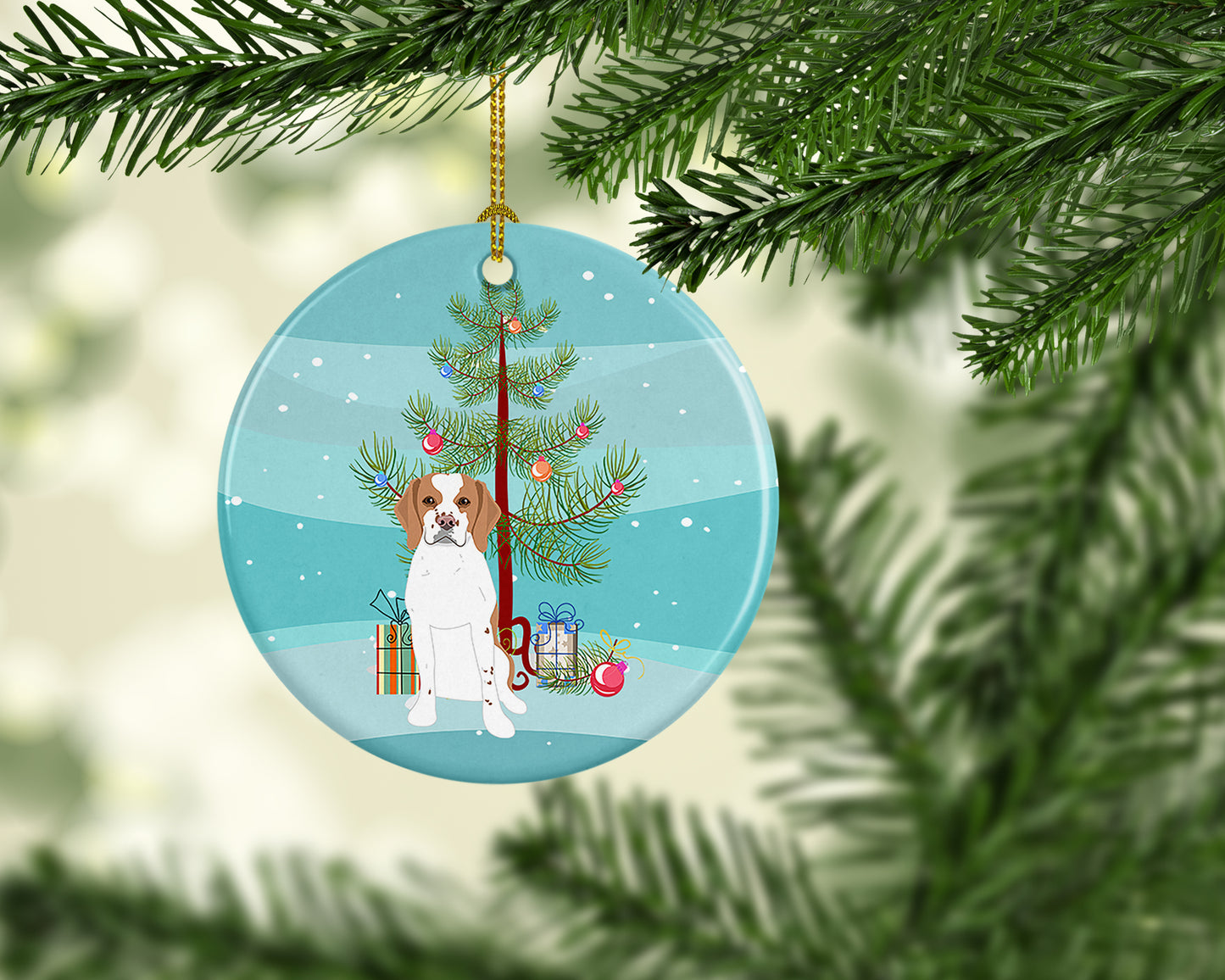 Beagle Red and White Red Ticked #1 Christmas Ceramic Ornament