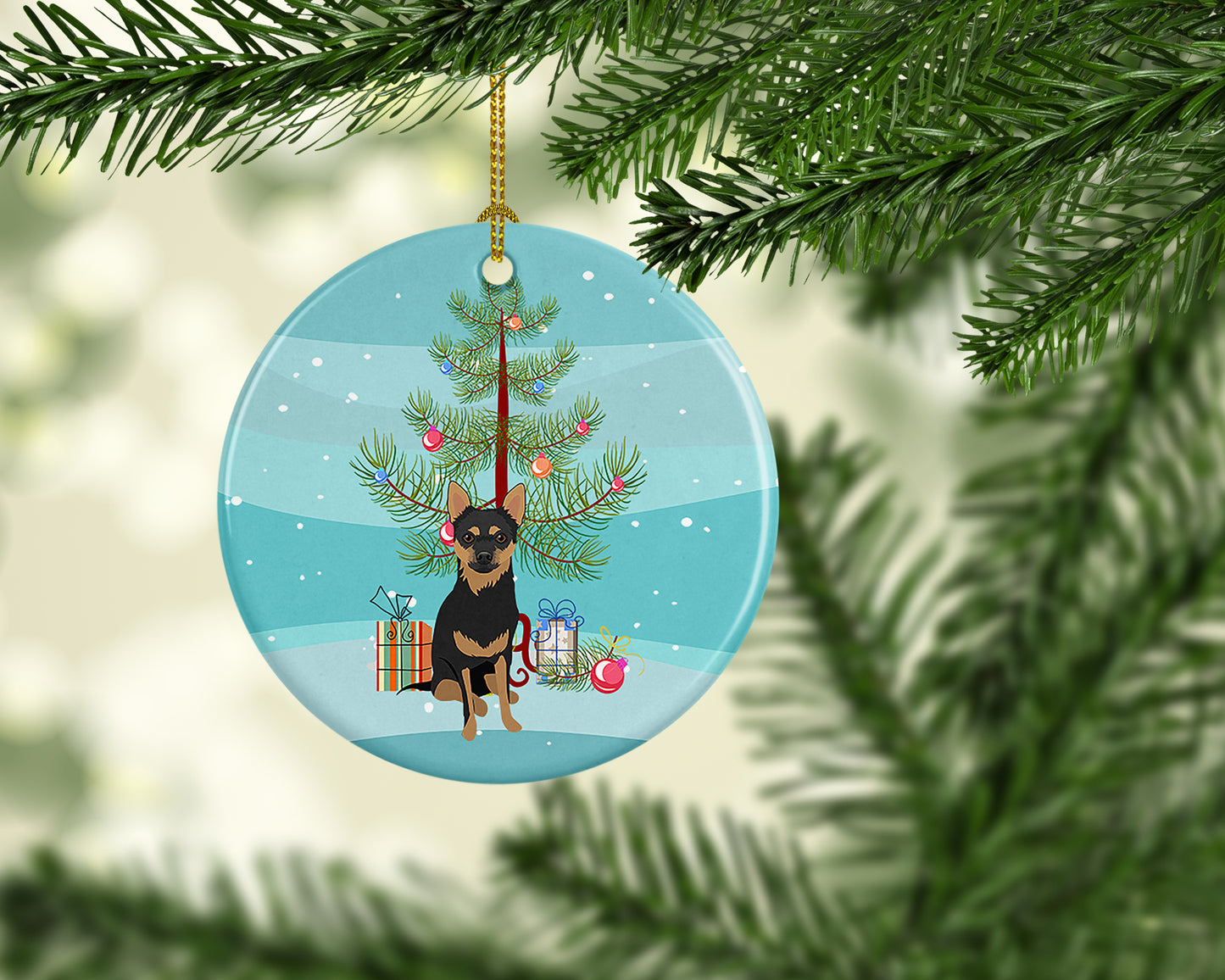 Chihuahua Black and Tan #1 Christmas Ceramic Ornament