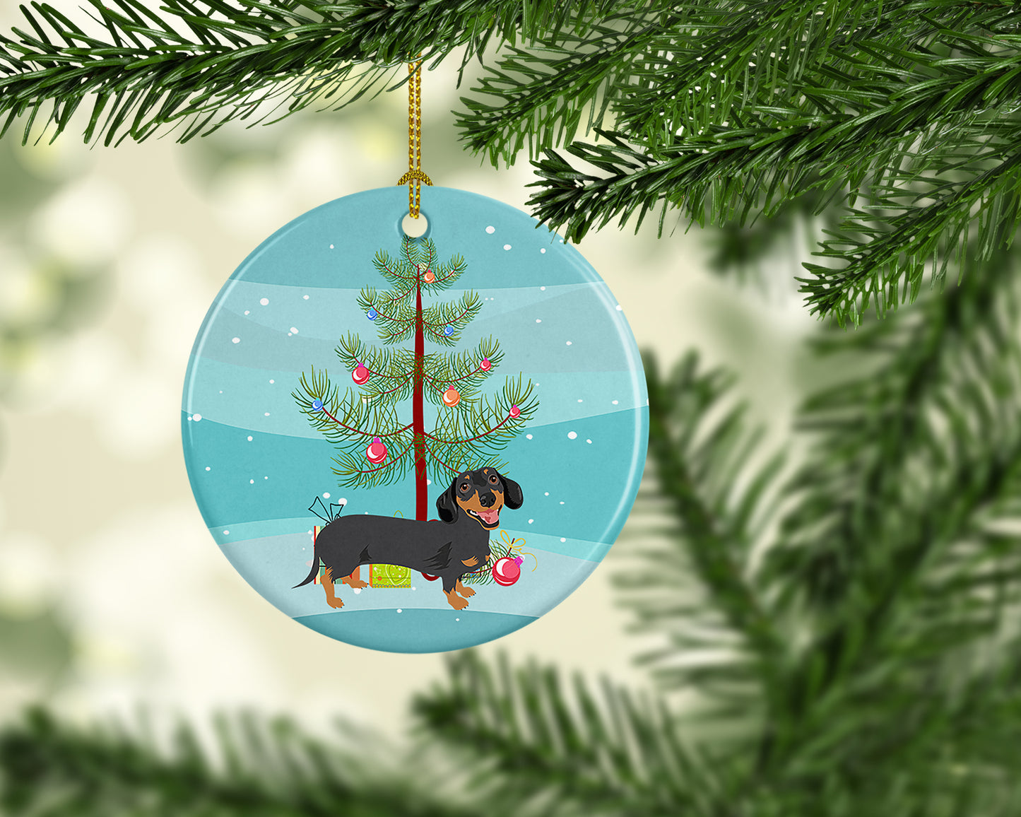 Dachshund Black and Tan #3 Christmas Ceramic Ornament