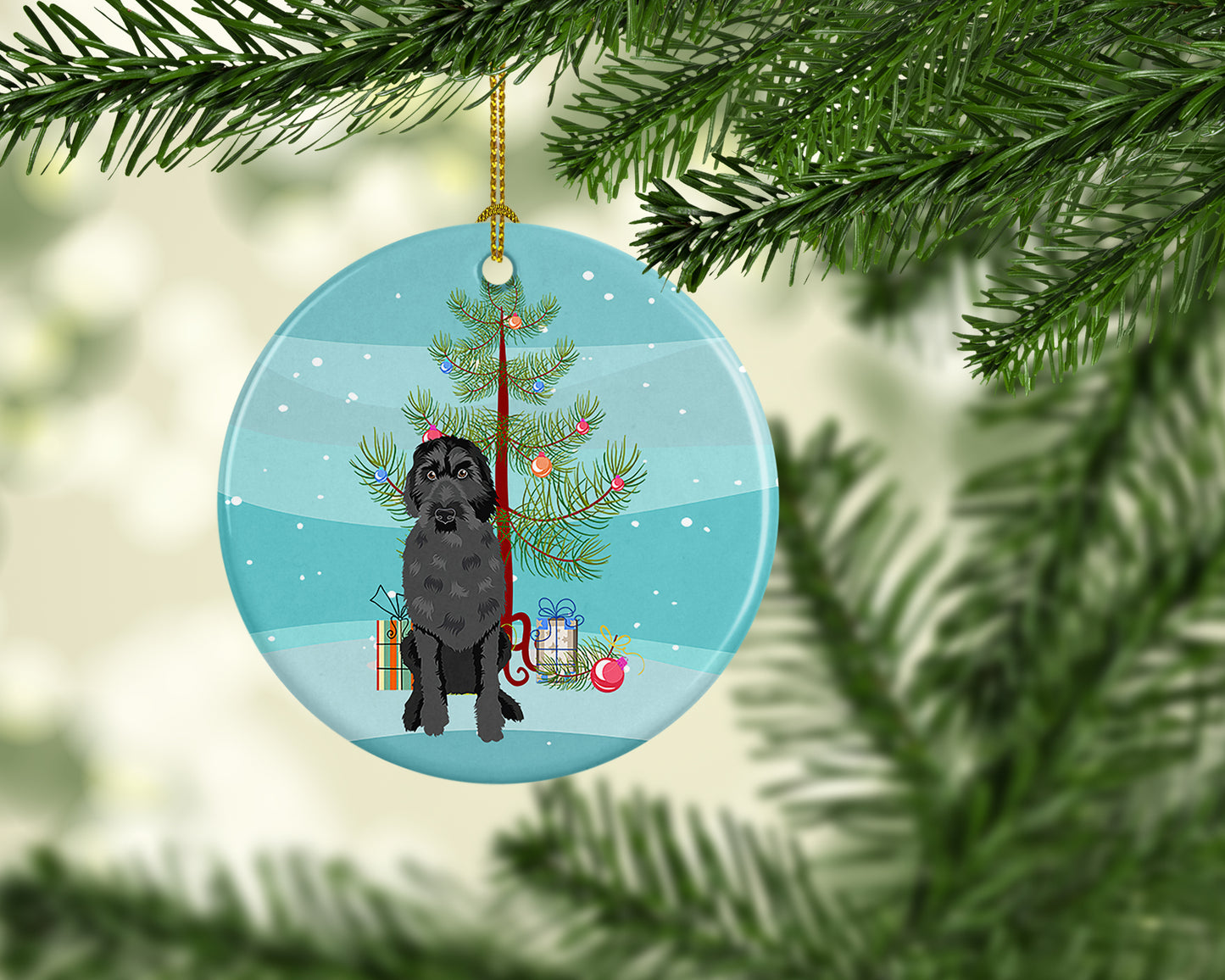 Doodle Black #3 Christmas Ceramic Ornament