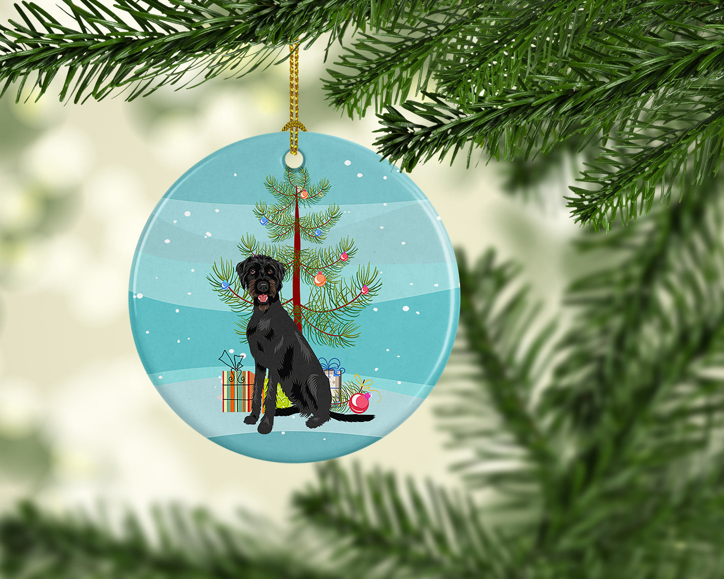 Doodle Black and Tan Christmas Ceramic Ornament
