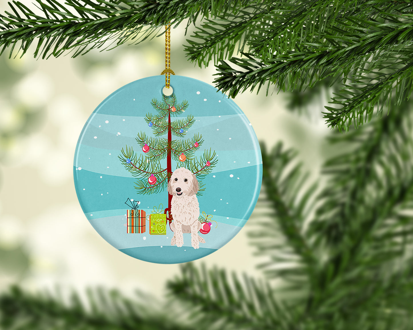Doodle Cream #3 Christmas Ceramic Ornament