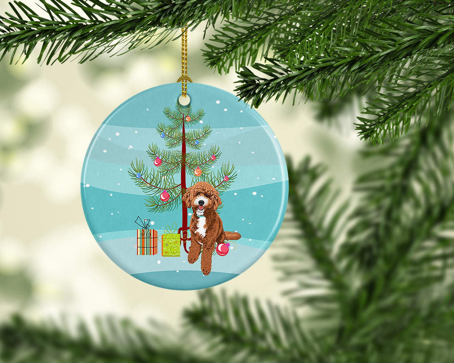 Doodle Red and White Christmas Ceramic Ornament