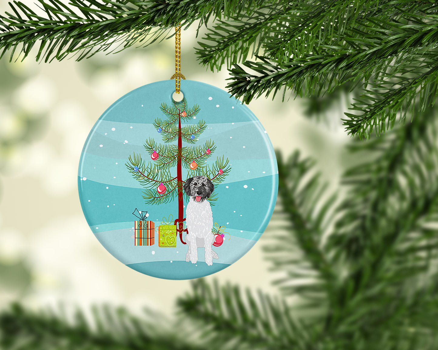 Doodle Silver #3 Christmas Ceramic Ornament