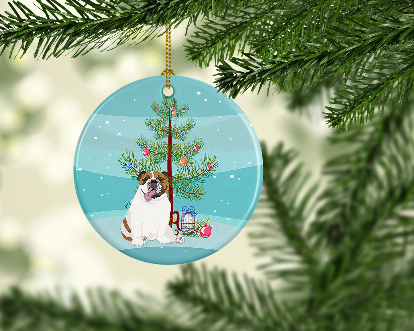 English Bulldog Tricolor #1 Christmas Ceramic Ornament