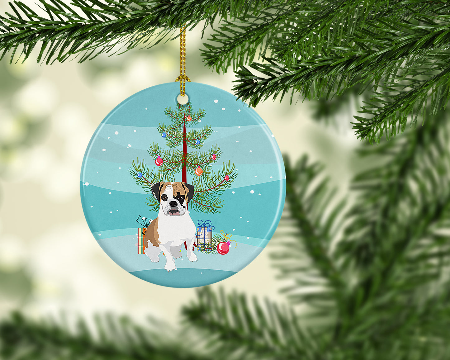 English Bulldog Tricolor #2 Christmas Ceramic Ornament