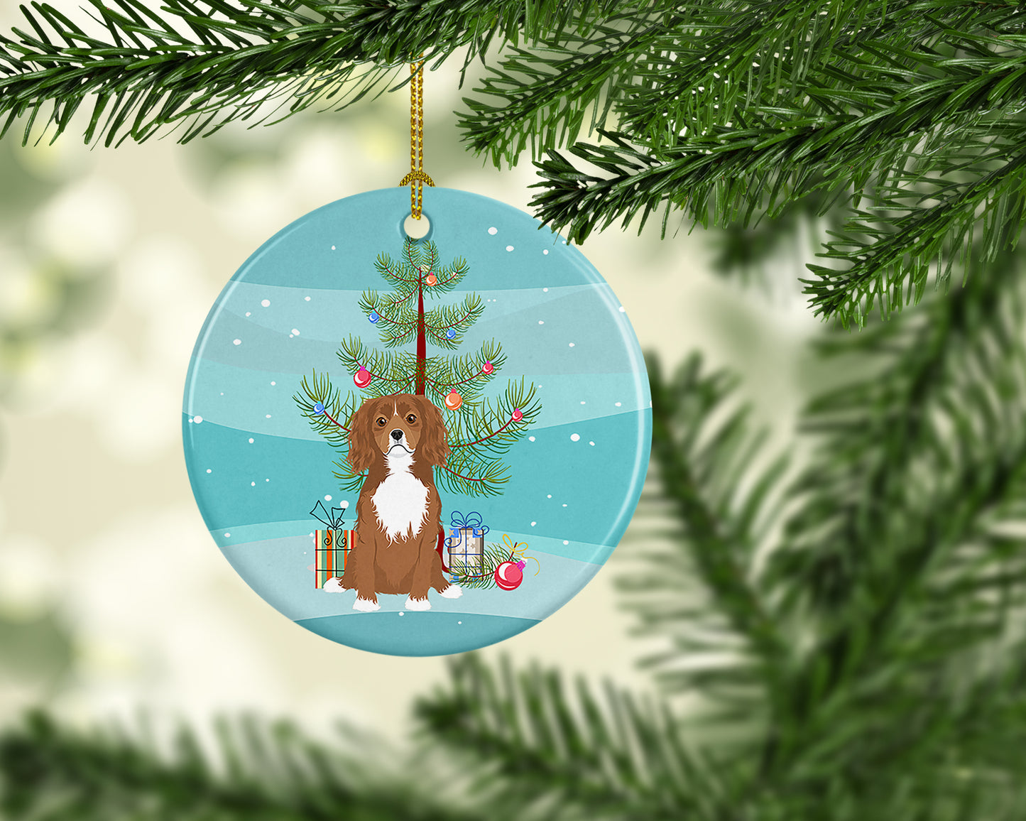 Cavalier King Charles Spaniel Ruby Christmas Ceramic Ornament