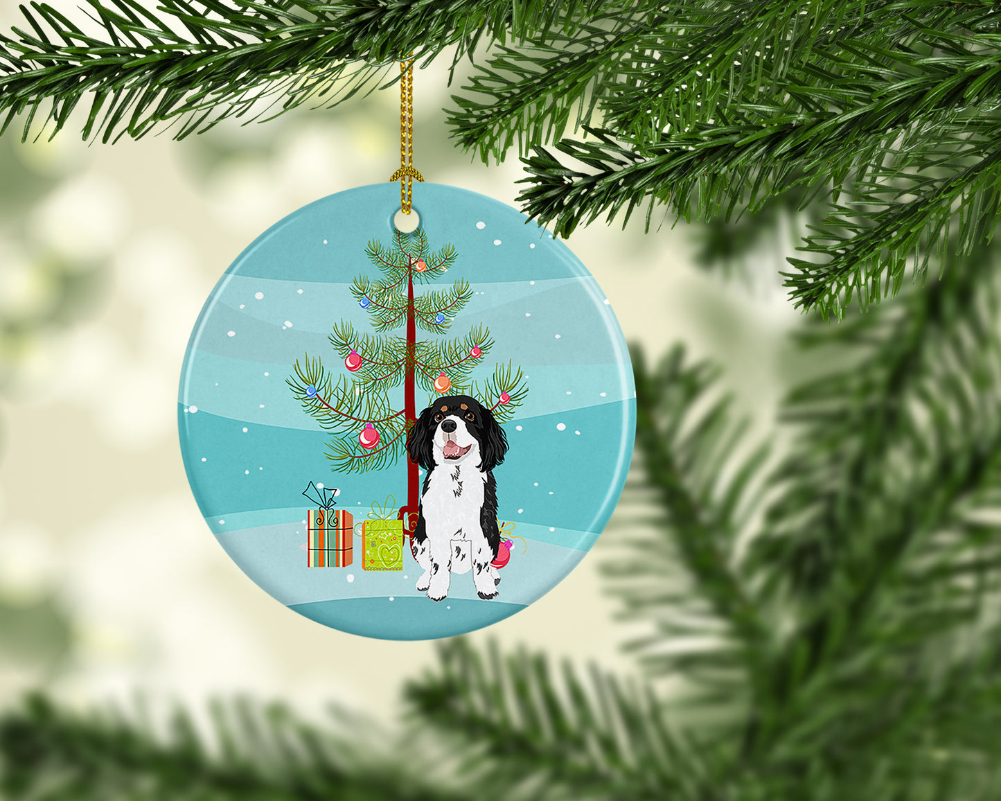 Cavalier King Charles Spaniel Tricolor #2 Christmas Ceramic Ornament