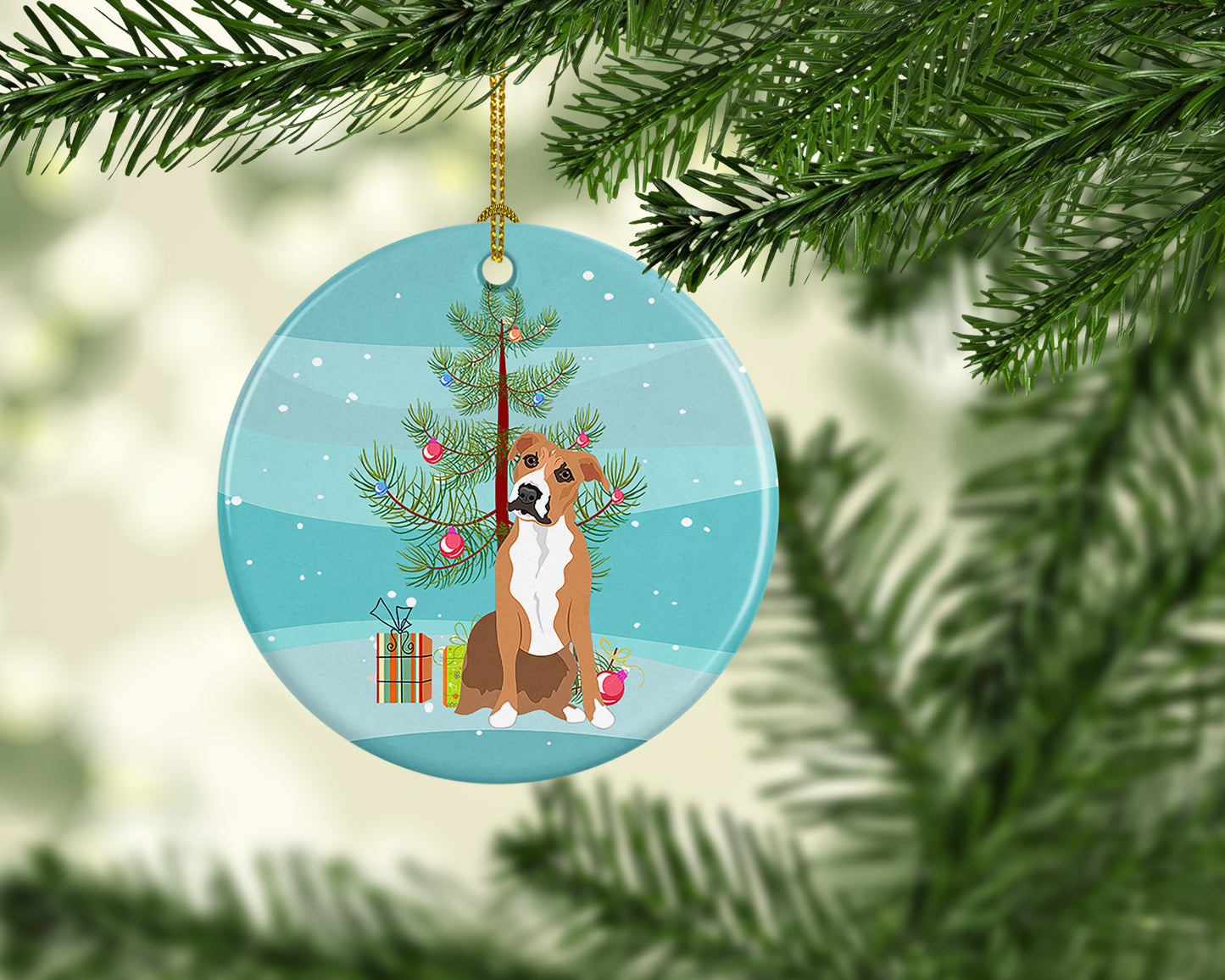 Pit Bull Fawn #3 Christmas Ceramic Ornament