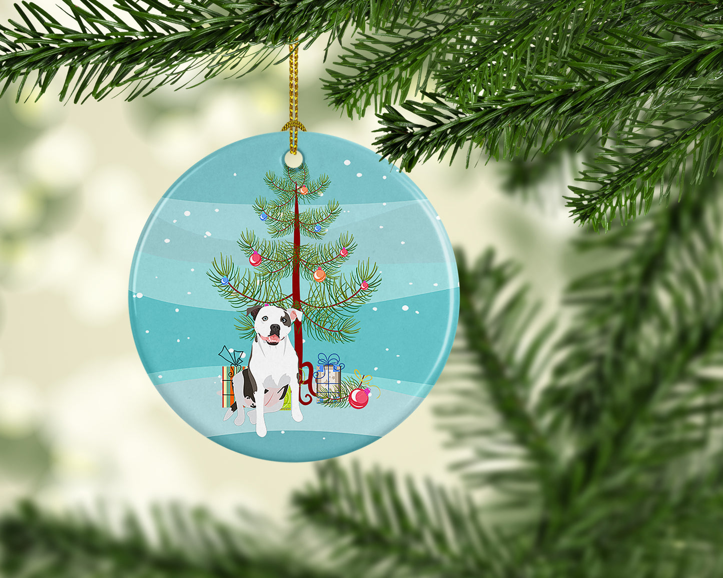 Pit Bull White #3 Christmas Ceramic Ornament