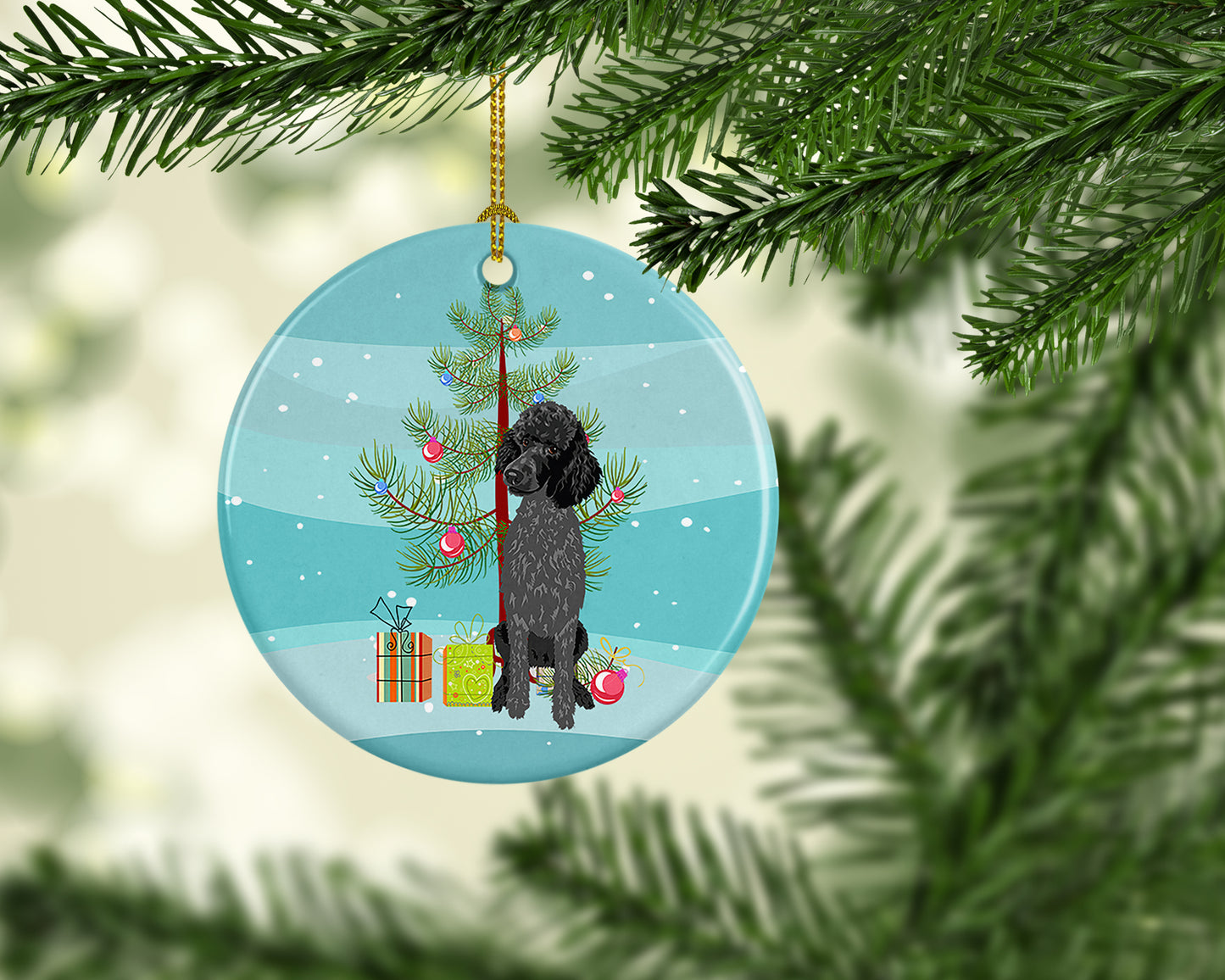 Poodle Standard Black Christmas Ceramic Ornament