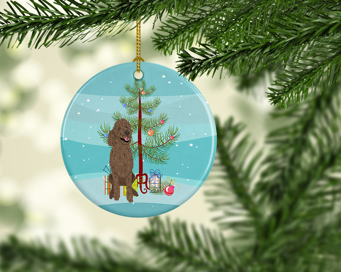 Poodle Standard Brown Christmas Ceramic Ornament