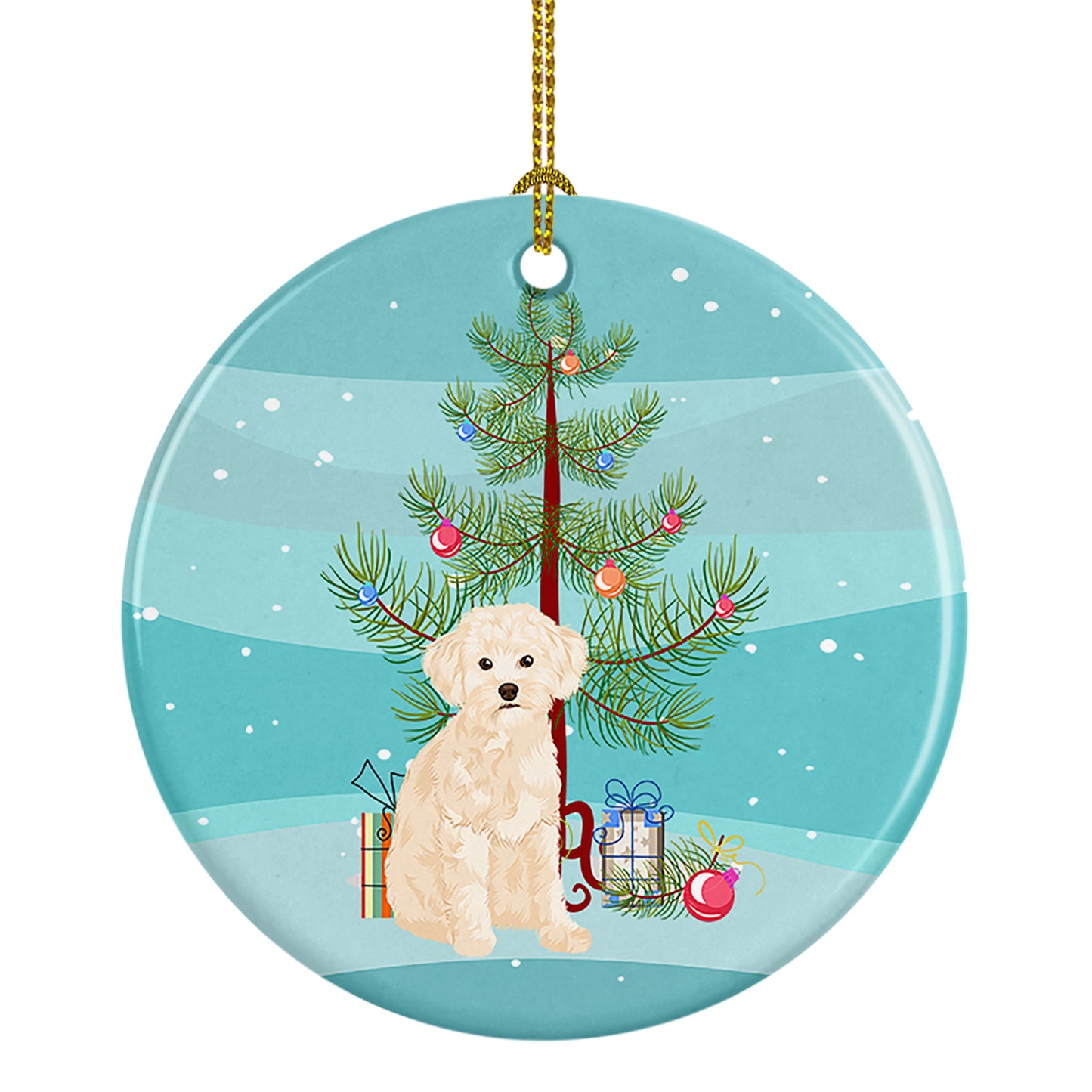 Buy this Poodle Toy Cream Christmas Ceramic Ornament