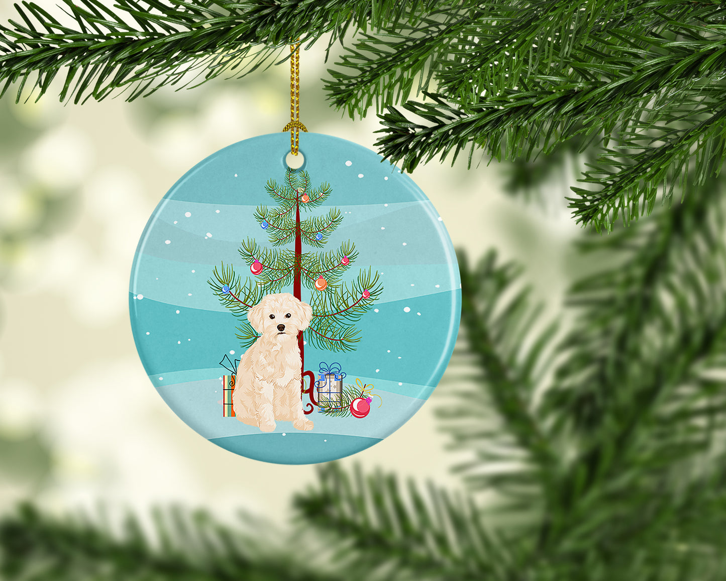 Poodle Toy Cream Christmas Ceramic Ornament