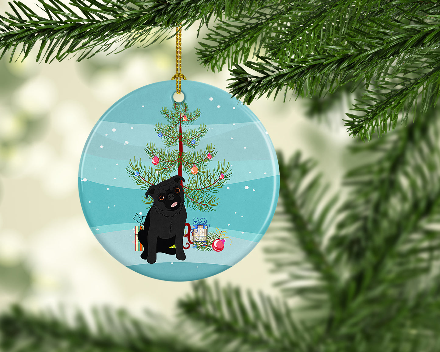 Pug Black #1 Christmas Ceramic Ornament