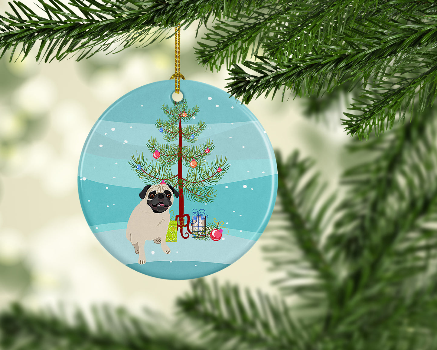 Pug Fawn #2 Christmas Ceramic Ornament